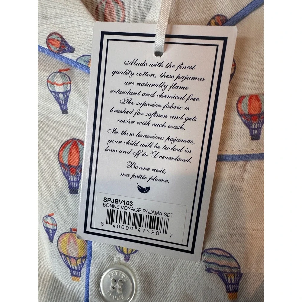 Petite Plume Boys Bonne Voyage Pajama Set Hot Air Balloon White Blue Size 3 NEW